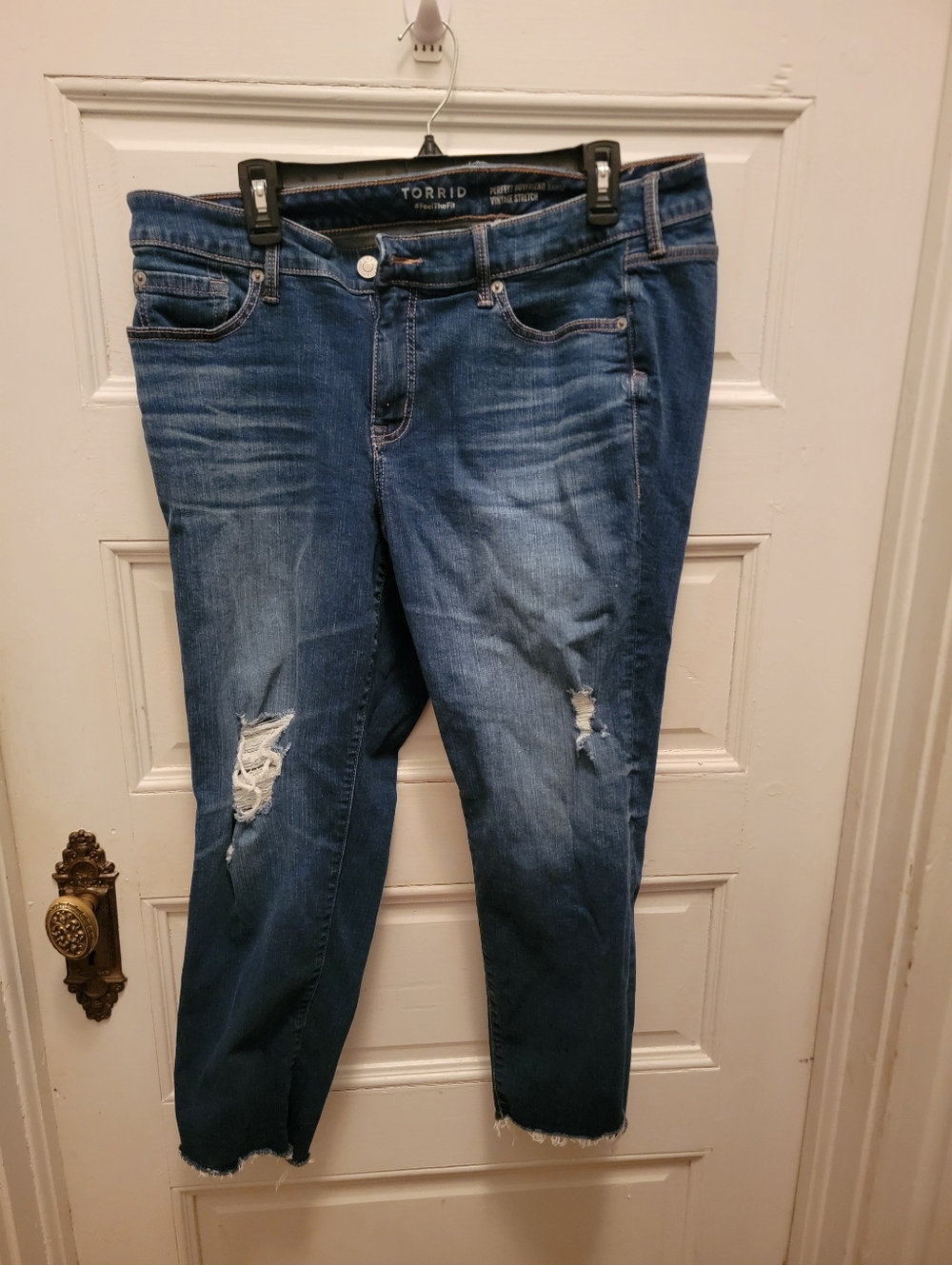 torrid Distressed Cropped Jeans in Medium Blue 16R